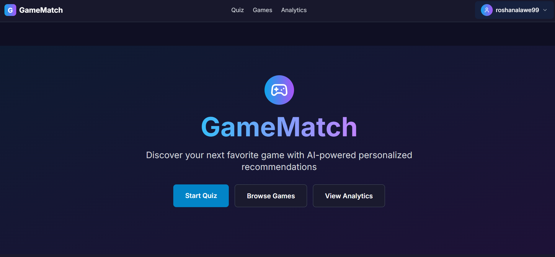 GameMatch - Interactive Game Discovery Platform - A modern gaming platform interface showcasing game discovery features, user profiles, and interactive gaming elements